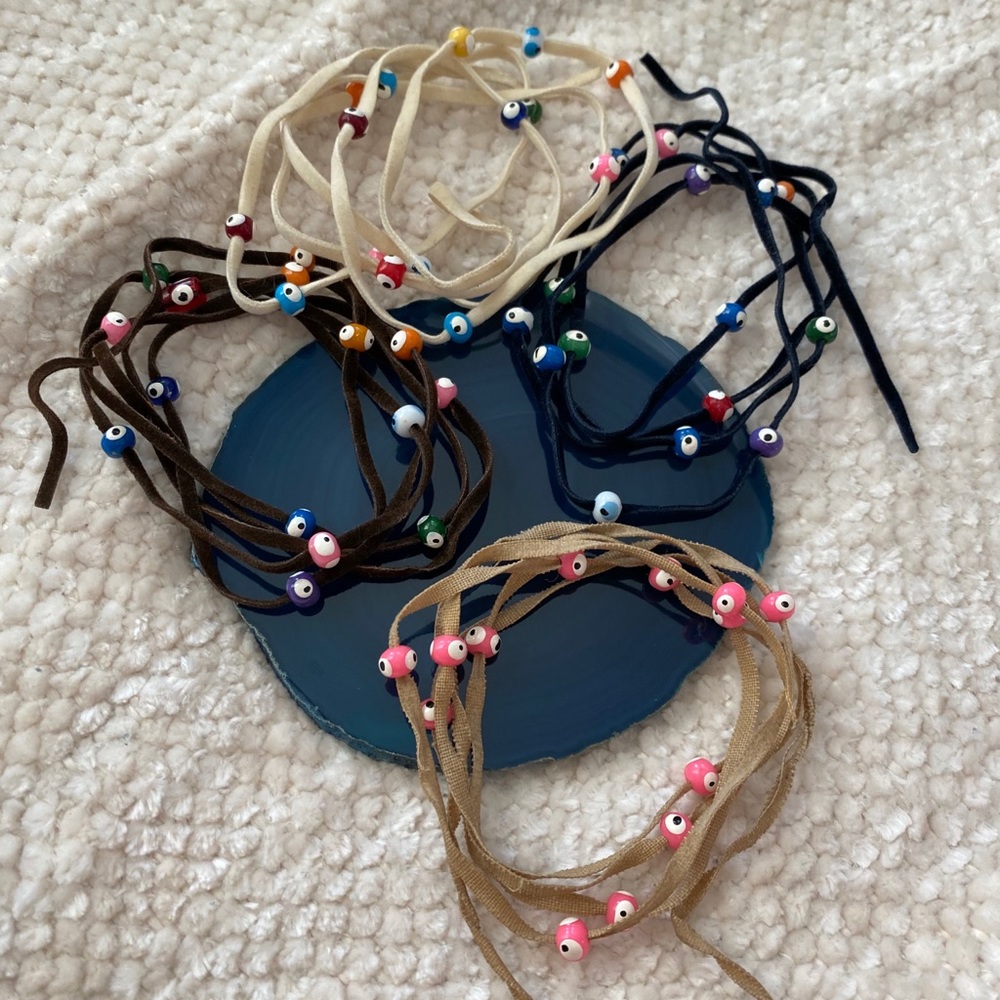 4 Evil Eye Beaded Wrap Bracelets On Suede